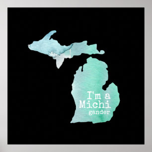 Affiche I'm A Michigander Watercolor Filled Silhouette
