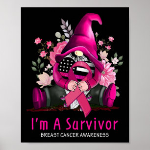 Affiche I'm A Survivor Gnome Pink Ribbon Breast Cancer Awa