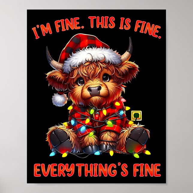 Affiche I'm Fine Everything Is Fine Christmas Highland Cow (Devant)