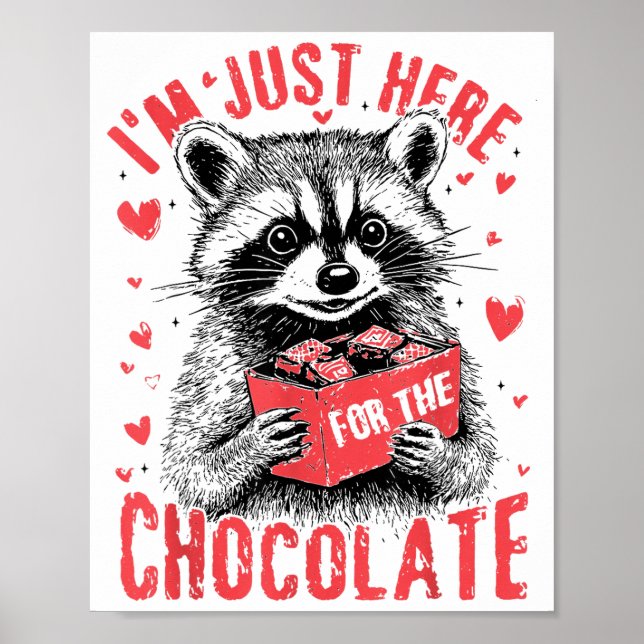 Affiche I'm Just Here For The Chocolate Funny Raccoon Vale (Devant)