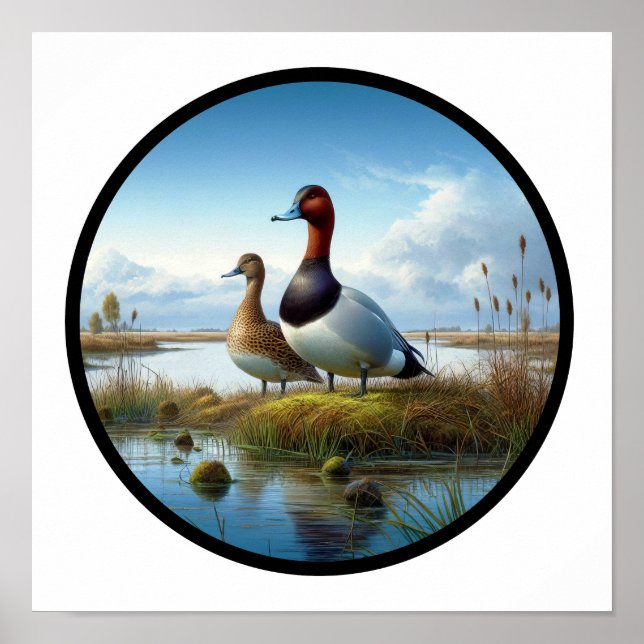 Affiche Image 3D circulaire d'un beau canard à dos de cana (Devant)