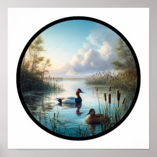 Affiche Image 3D circulaire d'un beau canard à dos de cana