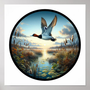 Affiche Image 3D circulaire d'un beau canard à dos de cana