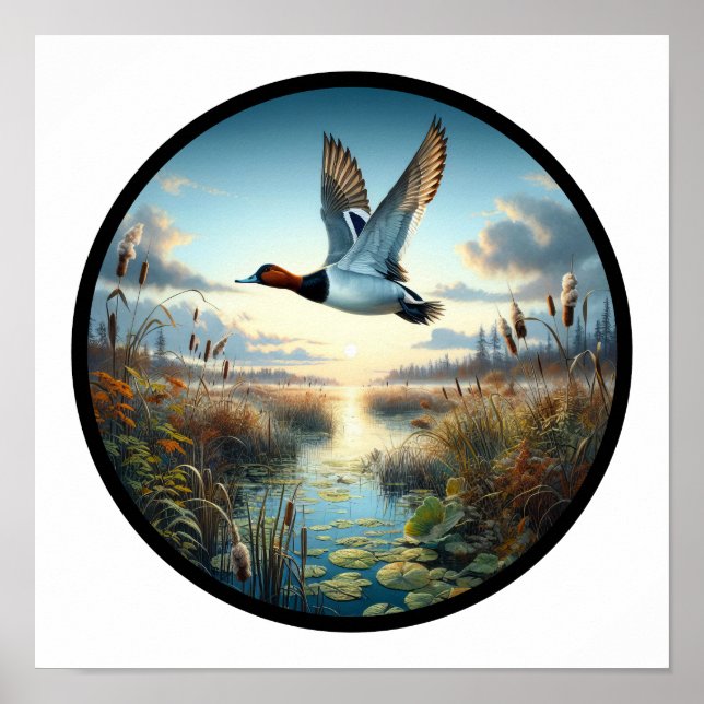Affiche Image 3D circulaire d'un beau canard à dos de cana (Devant)