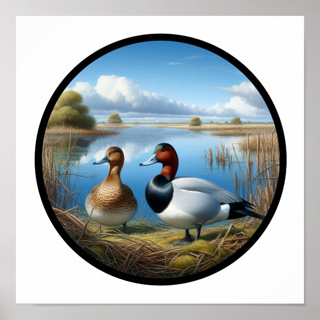Affiche Image 3D circulaire d'un beau canard à dos de cana (Devant)