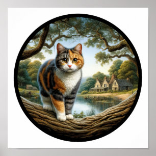 Affiche Image 3D circulaire d'un beau chat Calico