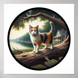 Affiche Image 3D circulaire d'un beau chat Calico