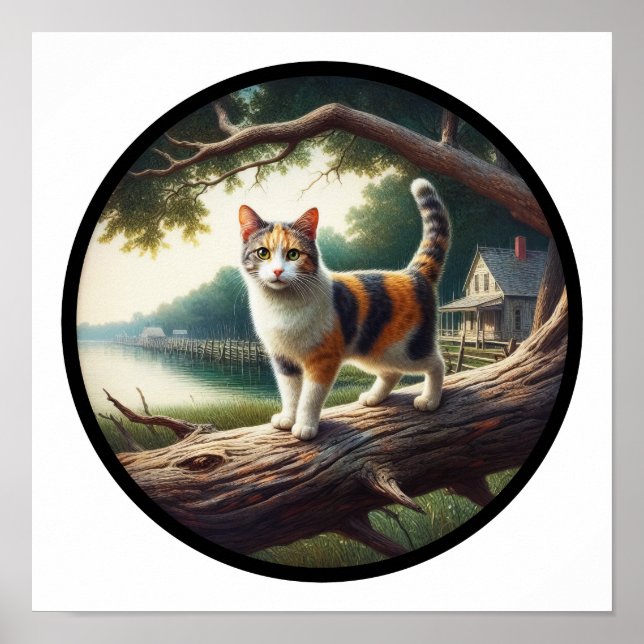 Affiche Image 3D circulaire d'un beau chat Calico (Devant)