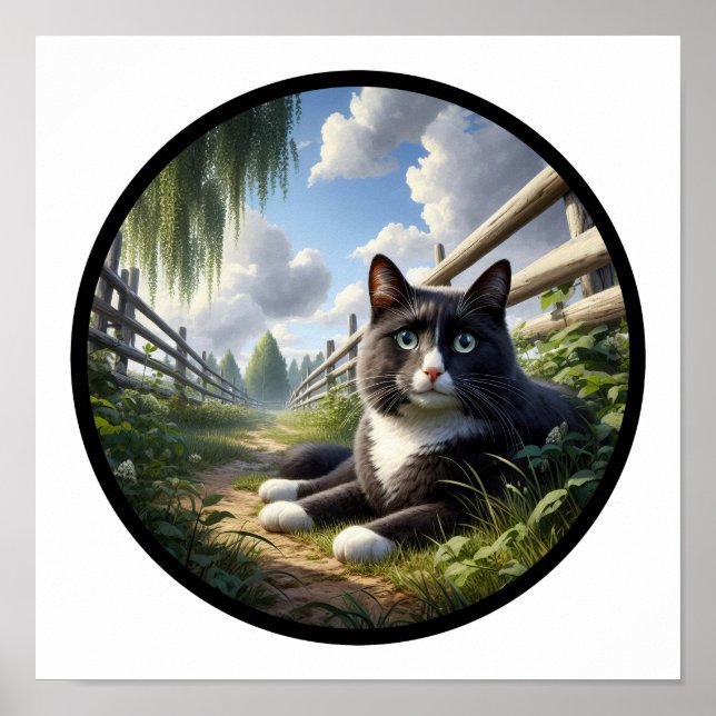 Affiche Image 3D circulaire d'un beau chat Tuxedo (Devant)