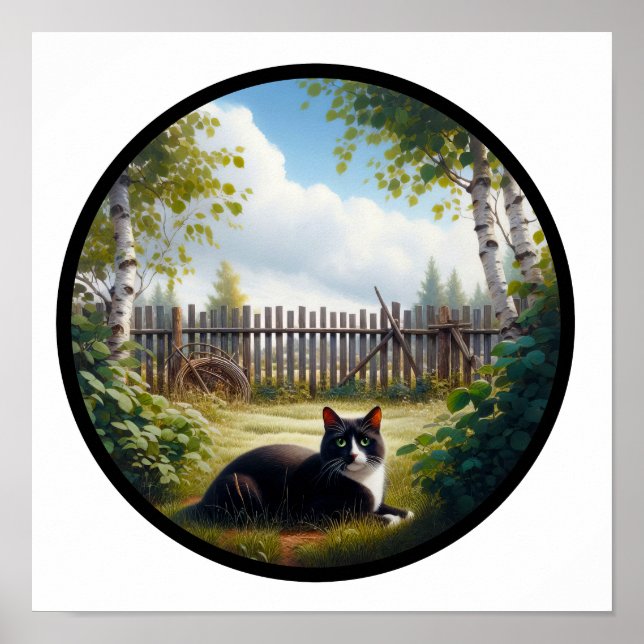 Affiche Image 3D circulaire d'un beau chat Tuxedo (Devant)
