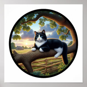 Affiche Image 3D circulaire d'un beau chat Tuxedo