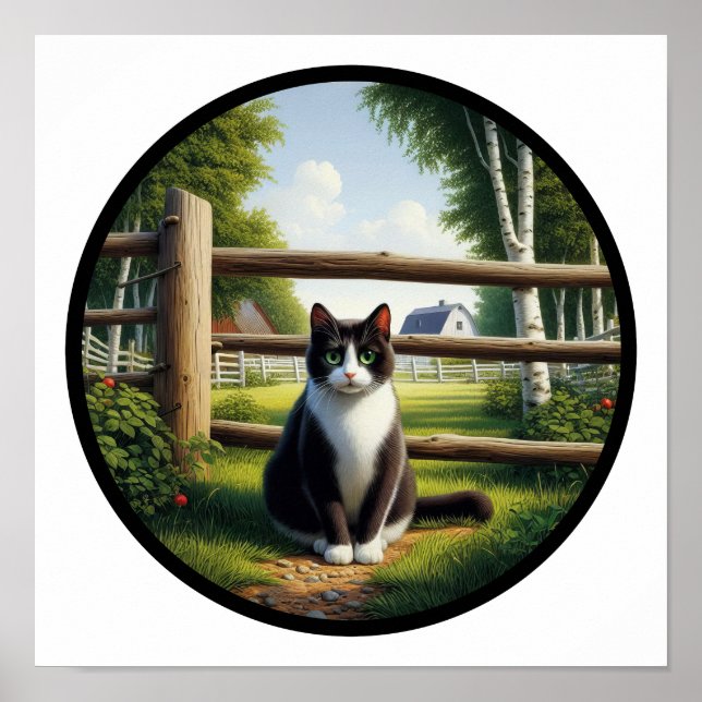 Affiche Image 3D circulaire d'un beau chat Tuxedo (Devant)