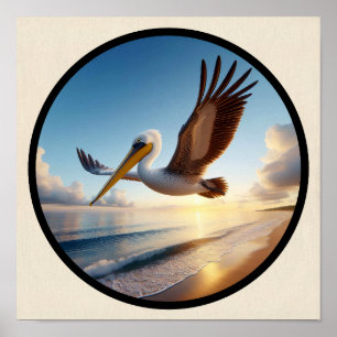 Affiche Image 3D circulaire d'un beau pélican Brown