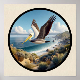 Affiche Image 3D circulaire d'un beau pélican Brown