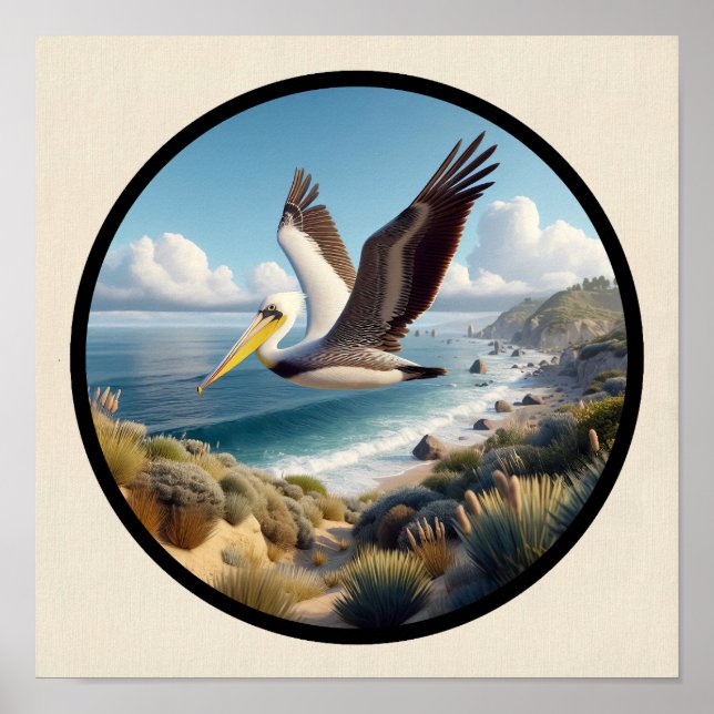 Affiche Image 3D circulaire d'un beau pélican Brown (Devant)
