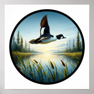 Affiche Image 3D circulaire d'un canard à oeil d'or commun