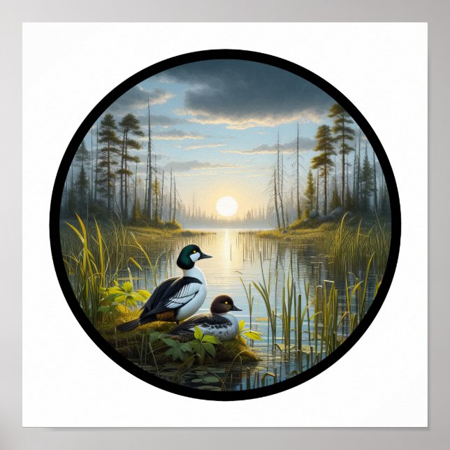 Affiche Image 3D circulaire d'un canard à oeil d'or commun (Devant)