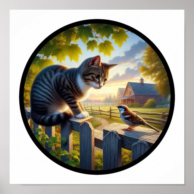 Affiche Image 3D circulaire d'un chat domestique à air cou (Devant)