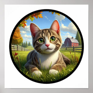 Affiche Image 3D circulaire d'un chat domestique à air cou