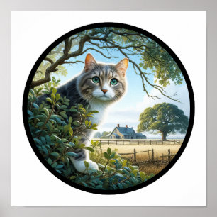 Affiche Image 3D circulaire d'un chat domestique à cheveux