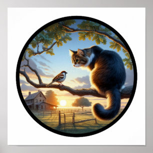 Affiche Image 3D circulaire d'un chat domestique à cheveux