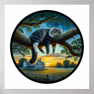 Affiche Image 3D circulaire d'un chat domestique à cheveux