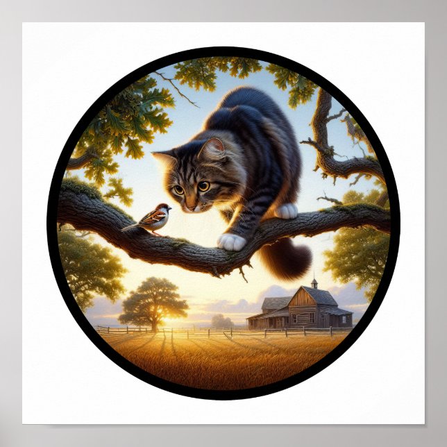 Affiche Image 3D circulaire d'un chat domestique à cheveux (Devant)
