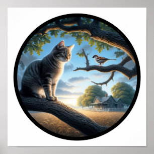 Affiche Image 3D circulaire d'un chat domestique à cheveux