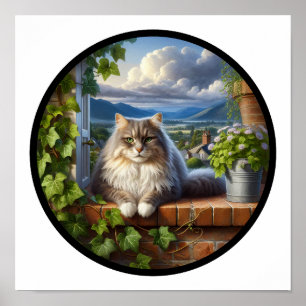 Affiche Image 3D circulaire d'un chat Longhair domestique
