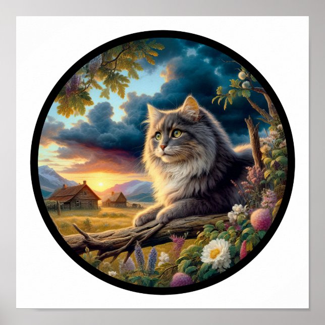 Affiche Image 3D circulaire d'un chat Longhair domestique (Devant)