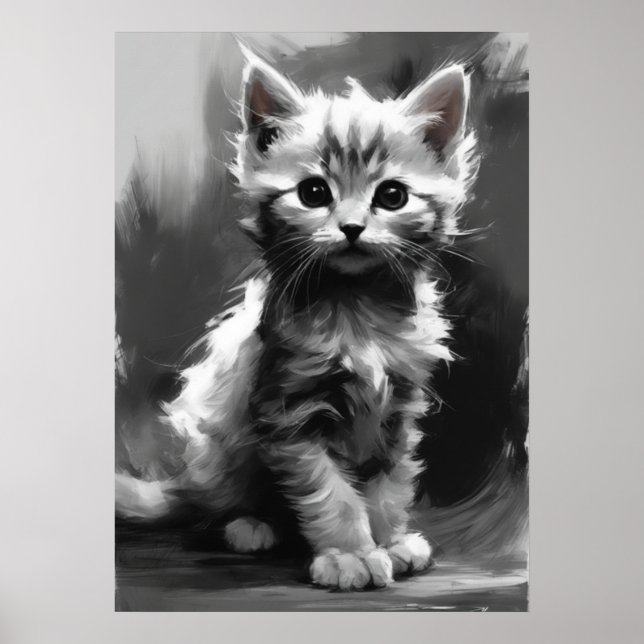 Affiche Image Ai, Croquis Au Charbon. Cute Kitten (Devant)