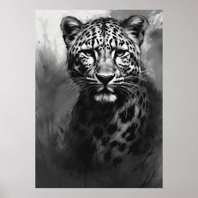 Affiche Image Ai, Croquis Au Charbon. Leopard (Devant)