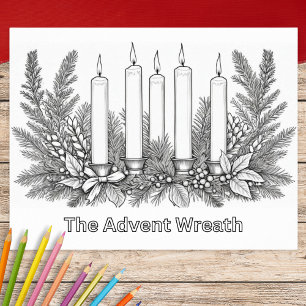 Affiche Image de coloriage Couronne de l'Avent et bougies