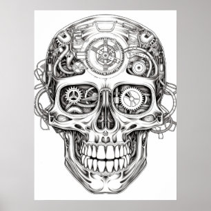 Affiche Image de crâne de sucre noir + blanc sur le mur