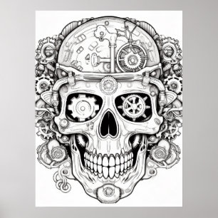 Affiche Image de crâne de sucre noir + blanc sur un mur