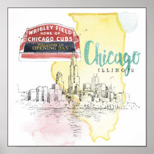 Affiche Image de croquis d'aquarelle de Chicago,