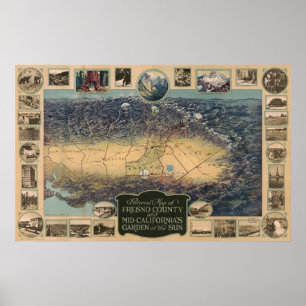 Affiche Image de la carte Comté de Fresno, Jardin du Solei