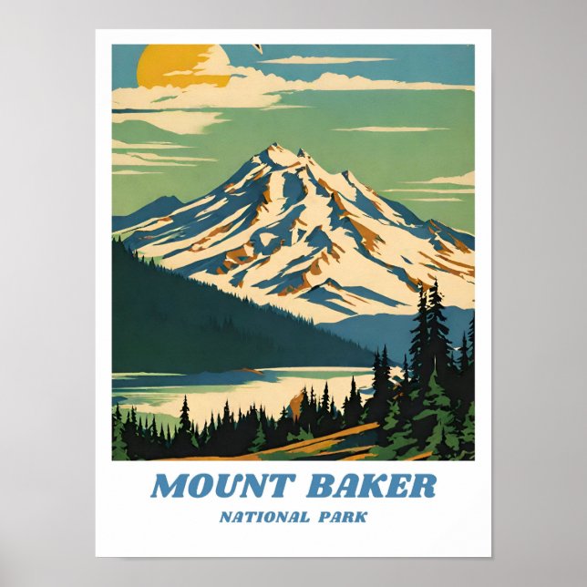 Affiche Image de la forêt nationale Mount Baker Retro déc (Devant)