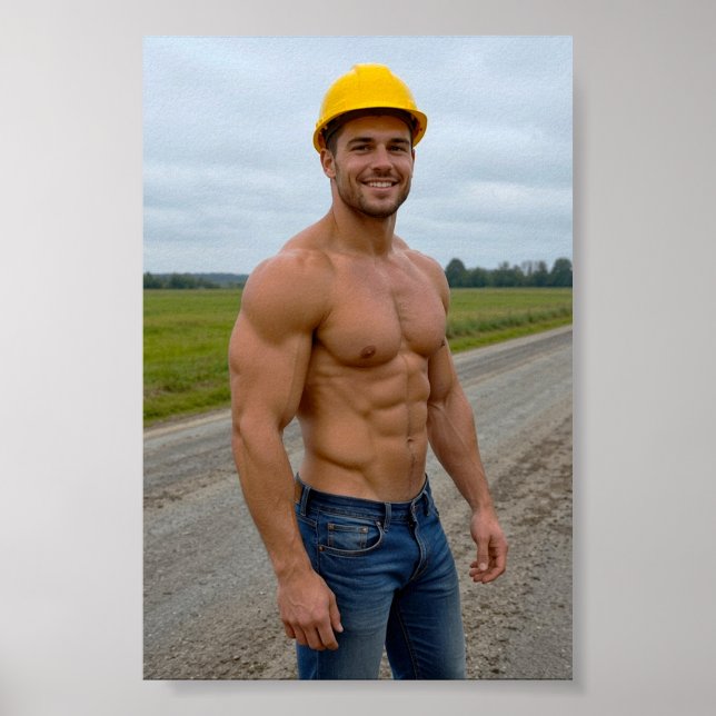 Affiche Image de travailleur du bâtiment musclé n°1 Mini (Devant)