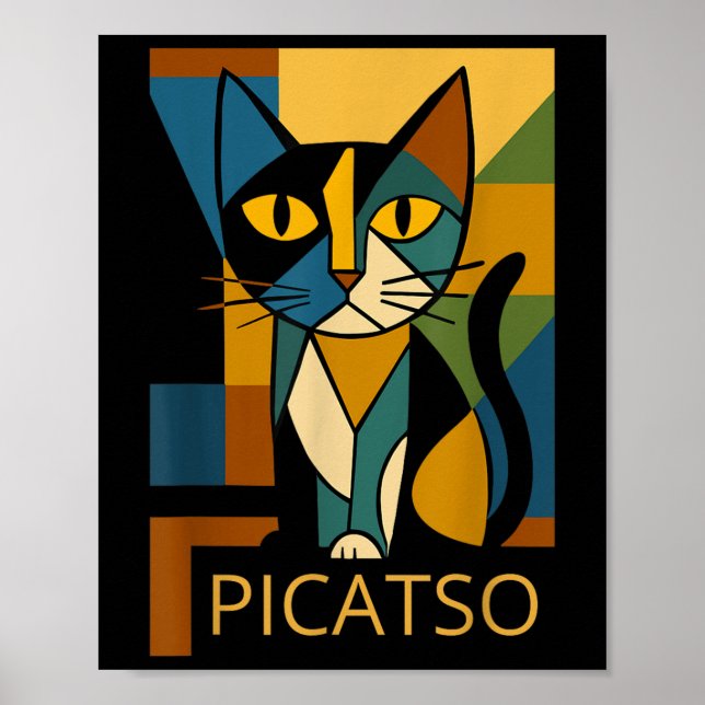 Affiche Image drôle de chat Picatso - Style d'art cubisme  (Devant)