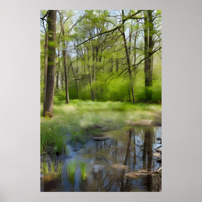 Affiche Image d'un paysage forestier dans un marécage (Devant)