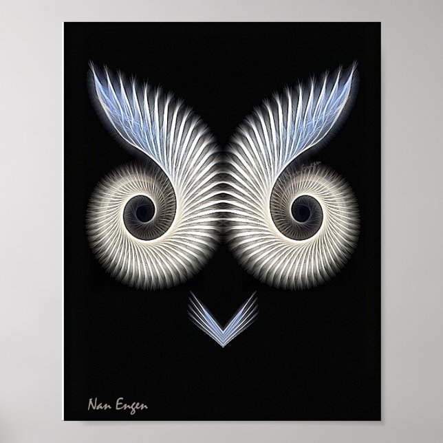 Affiche Image fantaisiste de hibou noir et blanc. (Devant)