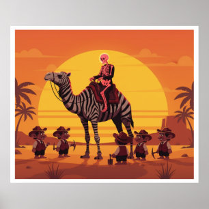 Affiche Image Fantastique d'un Squelette Chevauchant un Ch
