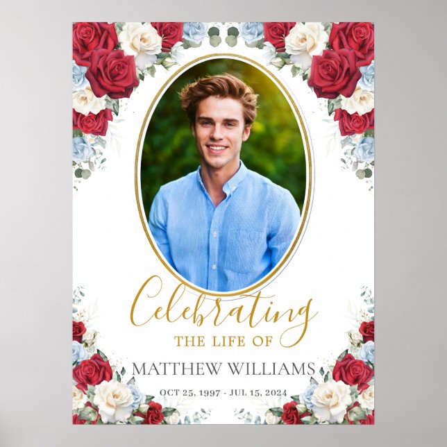 Affiche Image Floral Bleu Blanc Rouge Funérailles Mémorial (Devant)