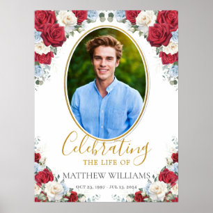 Affiche Image Florale Rouge Blanc Bleu Funérailles Mémoria