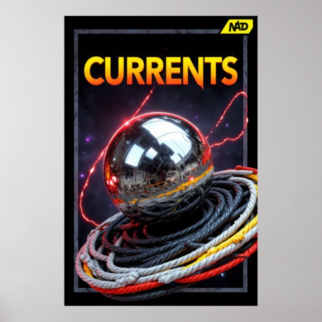 Affiche Image futuriste abstrait d'une sphère métallique (Devant)