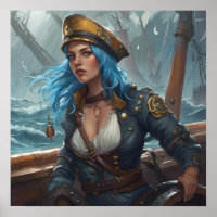 Affiche - Image IA d'une fille pin-up pirate nauti