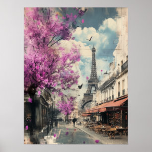 Affiche Image romantique de Paris avec la tour Eiffel