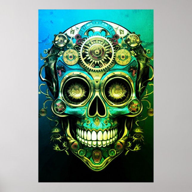 Affiche Images de crâne de sucre Cool Green + Blue Guy sur (Devant)