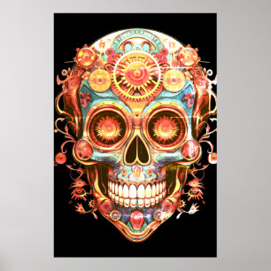 Affiche Images de crâne de sucre Guy souriant lumineux sur